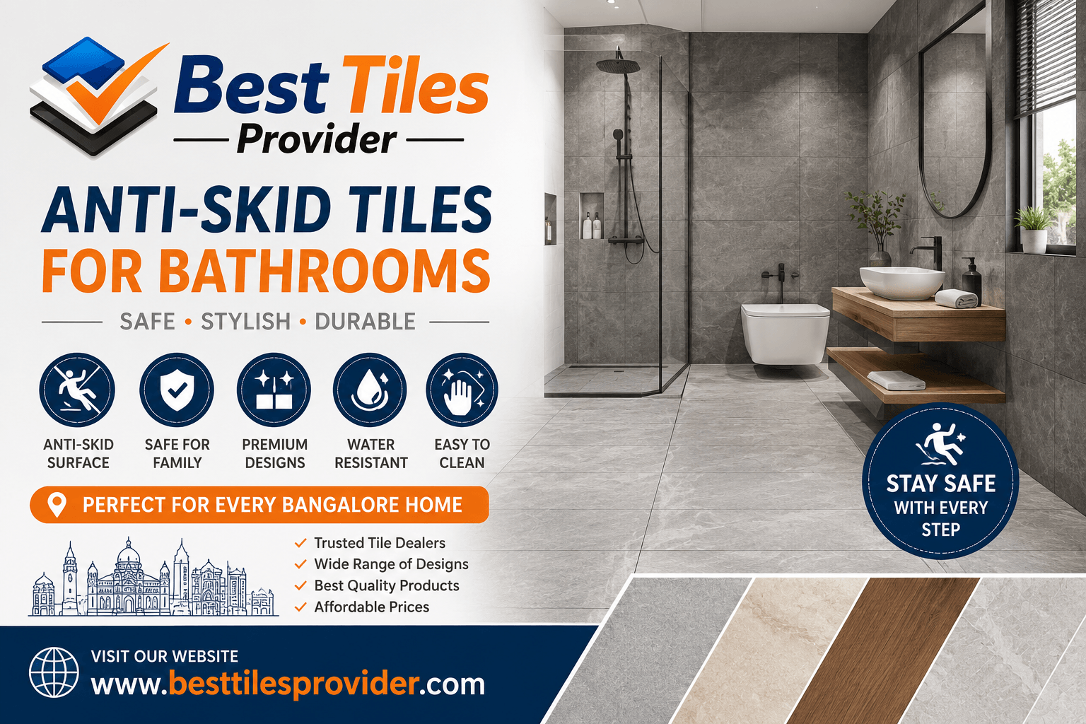 Anti-Skid Tiles for Bathrooms in Bangalore | Safe Bathroom Floor Tiles | Best Tiles Provider