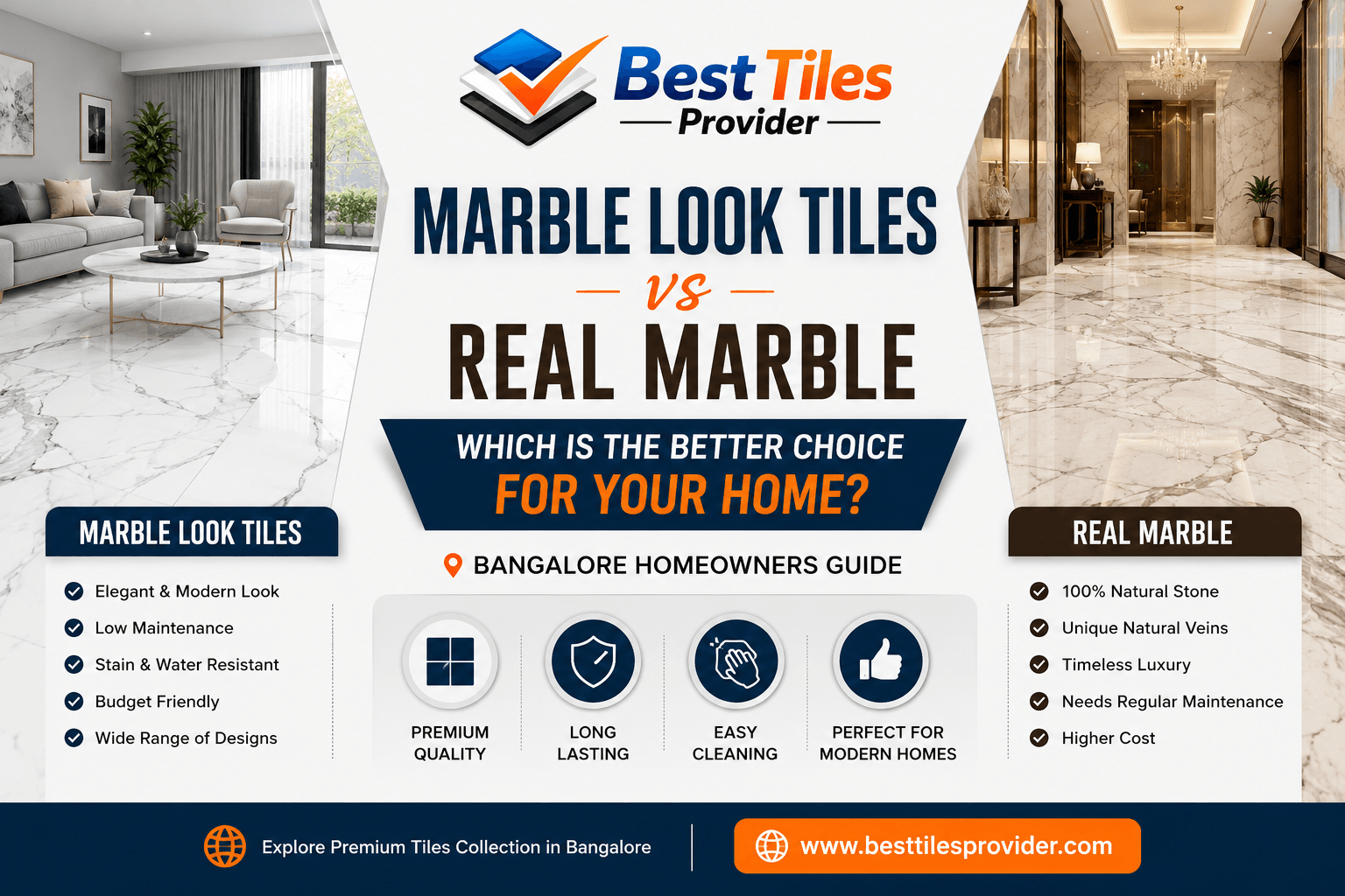 Marble Look Tiles vs Real Marble | Complete Buying Guide for Bangalore Homes | Best Tiles Provider